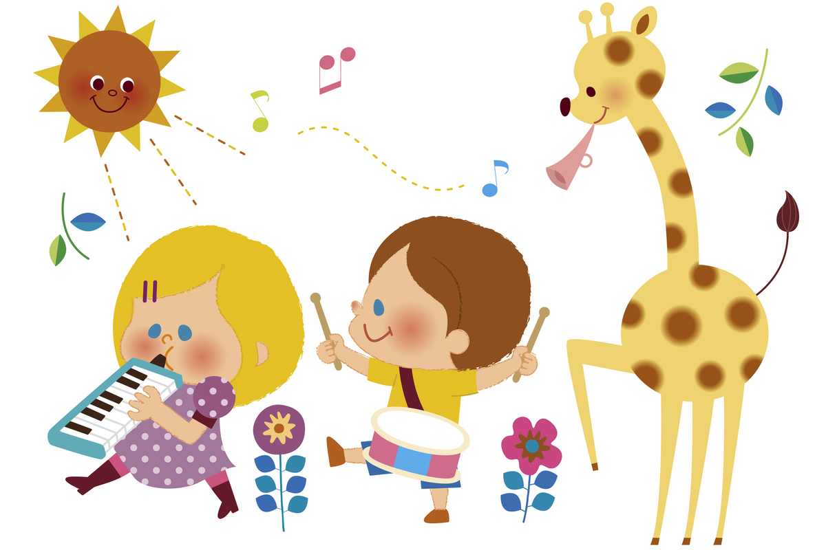 楽器を演奏する園児のイラスト