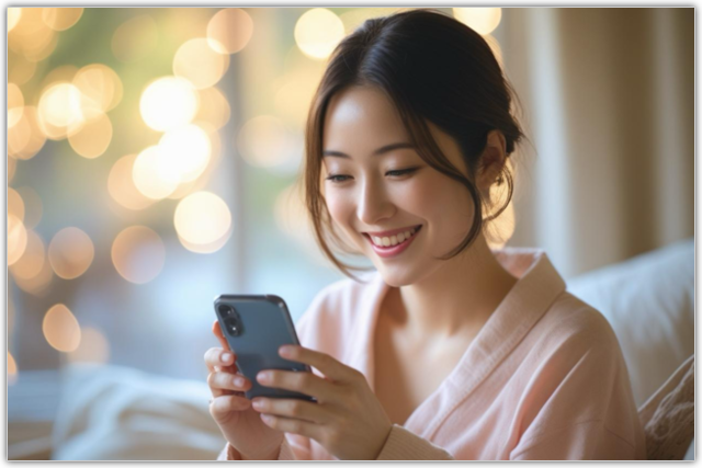 スマホでアパレル求人を探している女性の写真