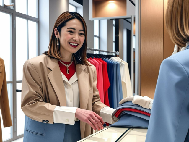 笑顔で接客するアパレル販売員
