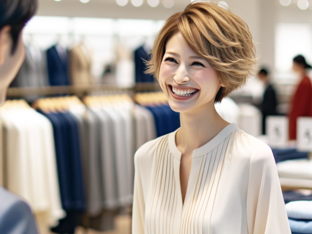 笑顔でお客様を対応するアパレル販売員